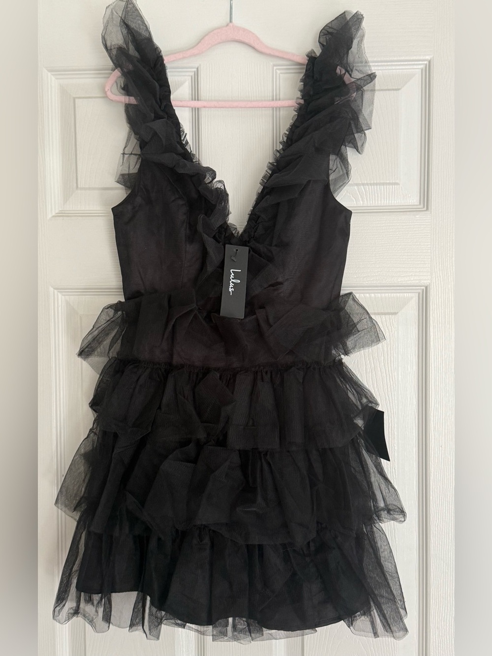 Lulu's Black Ruffled Tulle Tiered Mini Dress